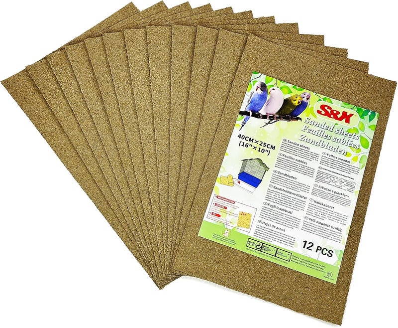 SX Gravel Paper for Bird Cage 12-Pack 16” x 10” Gravel Liner Paper Sand Sheets Bird Cage Liners - Image 1